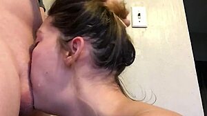 Sloppy teen swallows cum after rough throat fuck