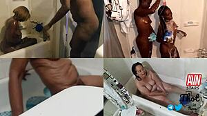 Petite ebony gets wet and wild in the shower