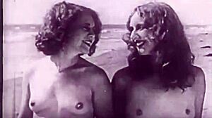 Haarige Vintage-Muschi wird am Strand frech
