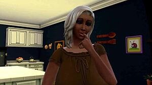Interracial trekant med stora bröst och rövlek i Sims 4-video