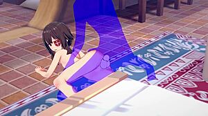 Gadis anime Jepun Megumin dari Konosuba diliwat dan air mani di dalam video Hentai ini